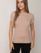 j&x Bluză elegantă cu mânecă scurtă din vâscoză cu model împletit Stria Bej închis
