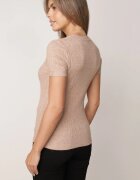 j&x Bluză elegantă cu mânecă scurtă din vâscoză cu model împletit Stria Bej închis
