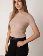 j&x Bluză elegantă cu mânecă scurtă din vâscoză cu model împletit Stria Bej închis