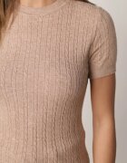 j&x Bluză elegantă cu mânecă scurtă din vâscoză cu model împletit Stria Bej închis