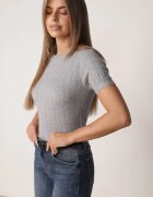 j&x Bluză elegantă cu mânecă scurtă din vâscoză cu model împletit Stria Gri