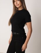 j&x Bluză elegantă cu mânecă scurtă din vâscoză cu model împletit Stria Negru