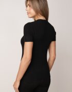 j&x Bluză elegantă cu mânecă scurtă din vâscoză cu model împletit Stria Negru