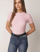 j&x Bluză elegantă cu mânecă scurtă din vâscoză cu model împletit Stria Roz