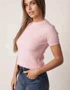 j&x Bluză elegantă cu mânecă scurtă din vâscoză cu model împletit Stria Roz