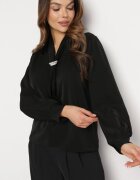 j&x Bluză Neagră cu Cravată și Perlă Decorativă Jonista