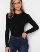 j&x Bluză Neagră cu Mâneci Lungi din Tricot cu Striații Delicate din Terilen