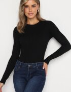 j&x Bluză Neagră cu Mâneci Lungi din Tricot cu Striații Delicate din Terilen