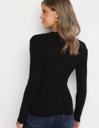 j&x Bluză Neagră cu Mâneci Lungi din Tricot cu Striații Delicate din Terilen