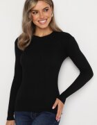 j&x Bluză Neagră cu Mâneci Lungi din Tricot cu Striații Delicate din Terilen