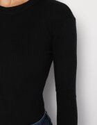 j&x Bluză Neagră cu Mâneci Lungi din Tricot cu Striații Delicate din Terilen