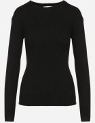 j&x Bluză Neagră cu Mâneci Lungi din Tricot cu Striații Delicate din Terilen