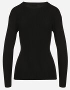 j&x Bluză Neagră cu Mâneci Lungi din Tricot cu Striații Delicate din Terilen