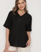 j&x Bluză neagră din bumbac cu broderie decorativă Rinevra