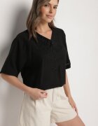 j&x Bluză neagră din bumbac cu broderie decorativă Rinevra