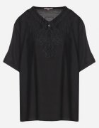 j&x Bluză neagră din bumbac cu broderie decorativă Rinevra