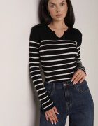 j&x Bluză Neagră din Bumbac cu Dungi Decorată cu nasturi Gelvila