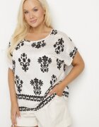 j&x Bluză Negru-Alb din Viscoză cu Model în Stil Boho Lunaseia