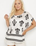j&x Bluză Negru-Alb din Viscoză cu Model în Stil Boho Lunaseia