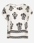 j&x Bluză Negru-Alb din Viscoză cu Model în Stil Boho Lunaseia
