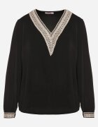 j&x Bluză Negru în Stil Rustic cu Dantelă și Decolteu în V Gonlira