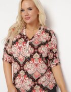 j&x Bluză Negru-Roșie Vâscoză cu Imprimeu Paisley cu Închidere cu nasturi și Decolteu triunghiular Lorita