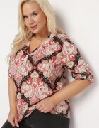 j&x Bluză Negru-Roșie Vâscoză cu Imprimeu Paisley cu Închidere cu nasturi și Decolteu triunghiular Lorita
