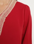 j&x Bluză Roșie în Stil Rustic cu Dantelă și Decolteu în V Gonlira