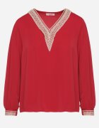 j&x Bluză Roșie în Stil Rustic cu Dantelă și Decolteu în V Gonlira