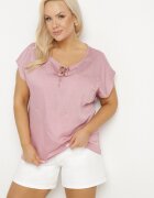 j&x Bluză Roz cu Broderie și Șnur la Decolteu Mepaya