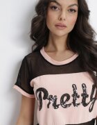 j&x Bluză Roz deschis cu Mânecă scurtă din Plasă și cu Imprimeu cu Paiete Helelona