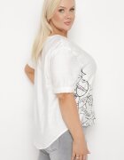 j&x Bluză T-shirt Albă din Bumbac cu Mânecă Scurtă cu Imprimeu și Nasturi Fiomara