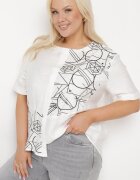 j&x Bluză T-shirt Albă din Bumbac cu Mânecă Scurtă cu Imprimeu și Nasturi Fiomara