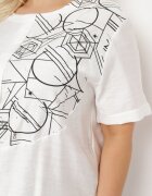 j&x Bluză T-shirt Albă din Bumbac cu Mânecă Scurtă cu Imprimeu și Nasturi Fiomara