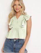 j&x Bluză verde decorată cu volan la umeri și la bază Frilemia