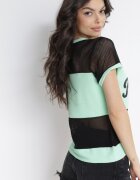 j&x Bluză Verde Mentă cu Mânecă Scurtă din Plasă și cu Inscripție cu Paiete Helelona
