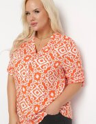 j&x Bluză Viscoză Portocaliu-Albă Cu nasturi Cu imprimeu geometric Perita