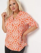 j&x Bluză Viscoză Portocaliu-Albă Cu nasturi Cu imprimeu geometric Perita