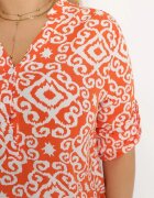 j&x Bluză Viscoză Portocaliu-Albă Cu nasturi Cu imprimeu geometric Perita