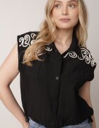 j&x Cămașă Neagră din viscoză Boho Fără Mâneci cu șnur în talie Limopise