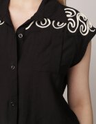 j&x Cămașă Neagră din viscoză Boho Fără Mâneci cu șnur în talie Limopise