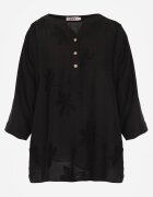 j&x Cămașă Neagră din Viscoză cu Flori Brodate Sylimeine