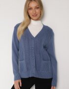 j&x Cardigan Albastru din Bumbac Decorat cu Model împletit și Buzunare Mevesava