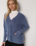 j&x Cardigan Albastru din Bumbac Decorat cu Model împletit și Buzunare Mevesava