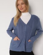 j&x Cardigan Albastru din Bumbac Decorat cu Model împletit și Buzunare Mevesava