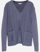 j&x Cardigan Albastru din Bumbac Decorat cu Model împletit și Buzunare Mevesava
