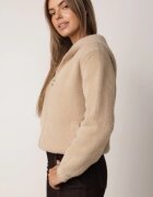 j&x Cardigan Bej De Lână Cu Glugă Și Fermoar Sakiyah