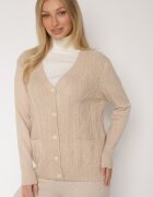 j&x Cardigan Bej deschis cu Bumbac Decorat cu Model împletit și Buzunare Mevesava