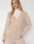 j&x Cardigan Bej deschis cu Bumbac Decorat cu Model împletit și Buzunare Mevesava