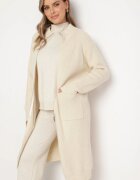 j&x Cardigan Bej deschis din lână cu croială lungă și simplă cu guler înalt cu fermoar Boniala